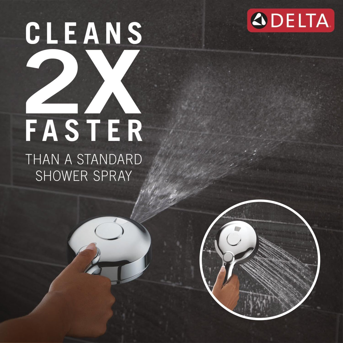 Delta HydroRain docked head showing handheld and fixed spray in one.