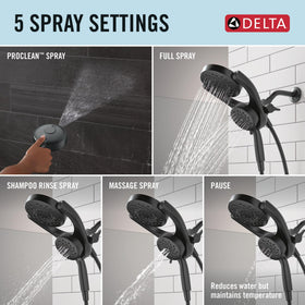Dual-flow design supports simultaneous head and hand shower use.