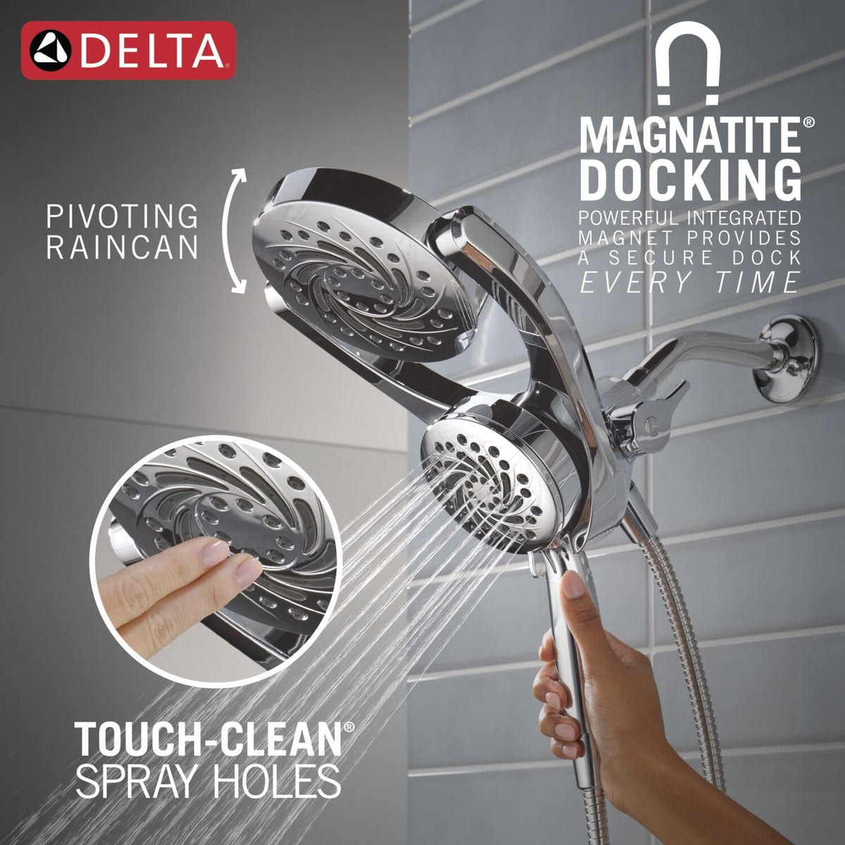 Delta HydroRain with Lifetime Limited Warranty for peace of mind.