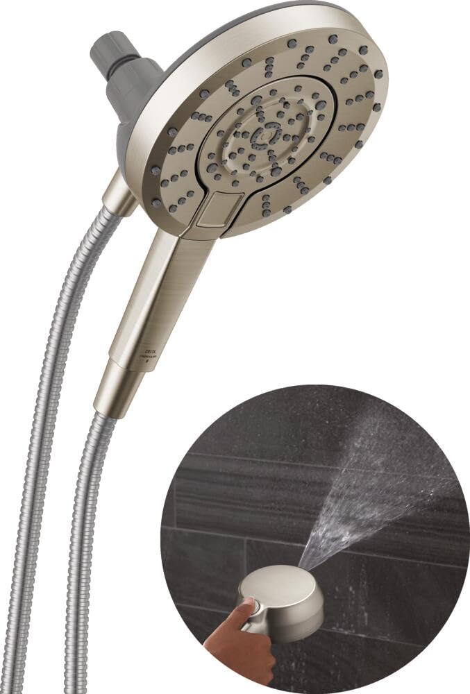 Delta In2ition 2-in-1 shower head in brushed nickel delivering versatile water delivery