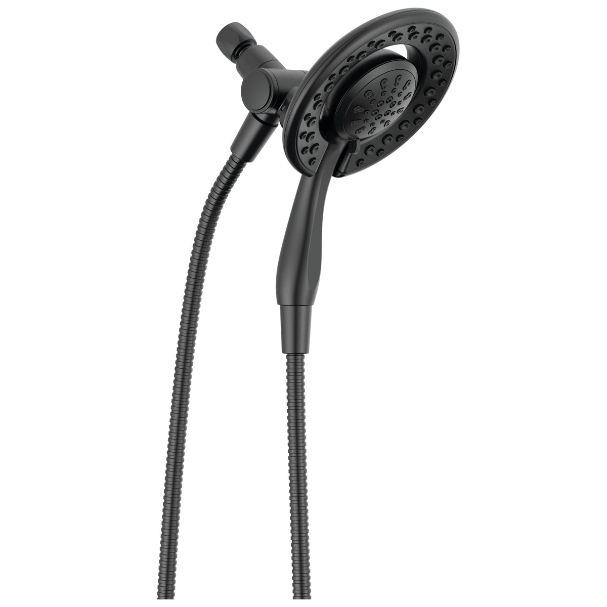 Delta In2ition 2-in-1 shower head in matte black with versatile spray options.