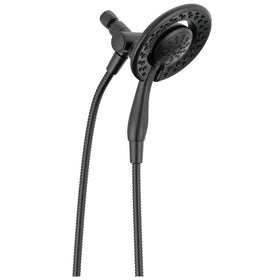 Delta In2ition 2-in-1 shower head in matte black with versatile spray options.