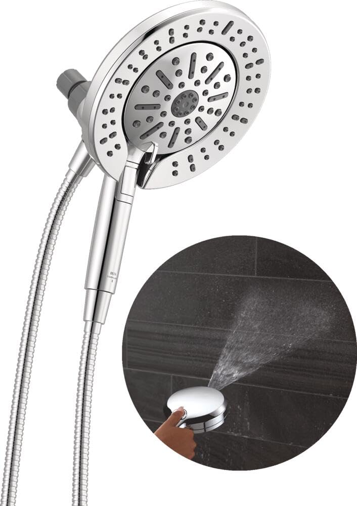 Delta In2ition dual shower head and handheld assembly demonstrates versatile two-in-one design.