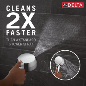 Delta hand shower docking magnet keeps handheld securely in place.