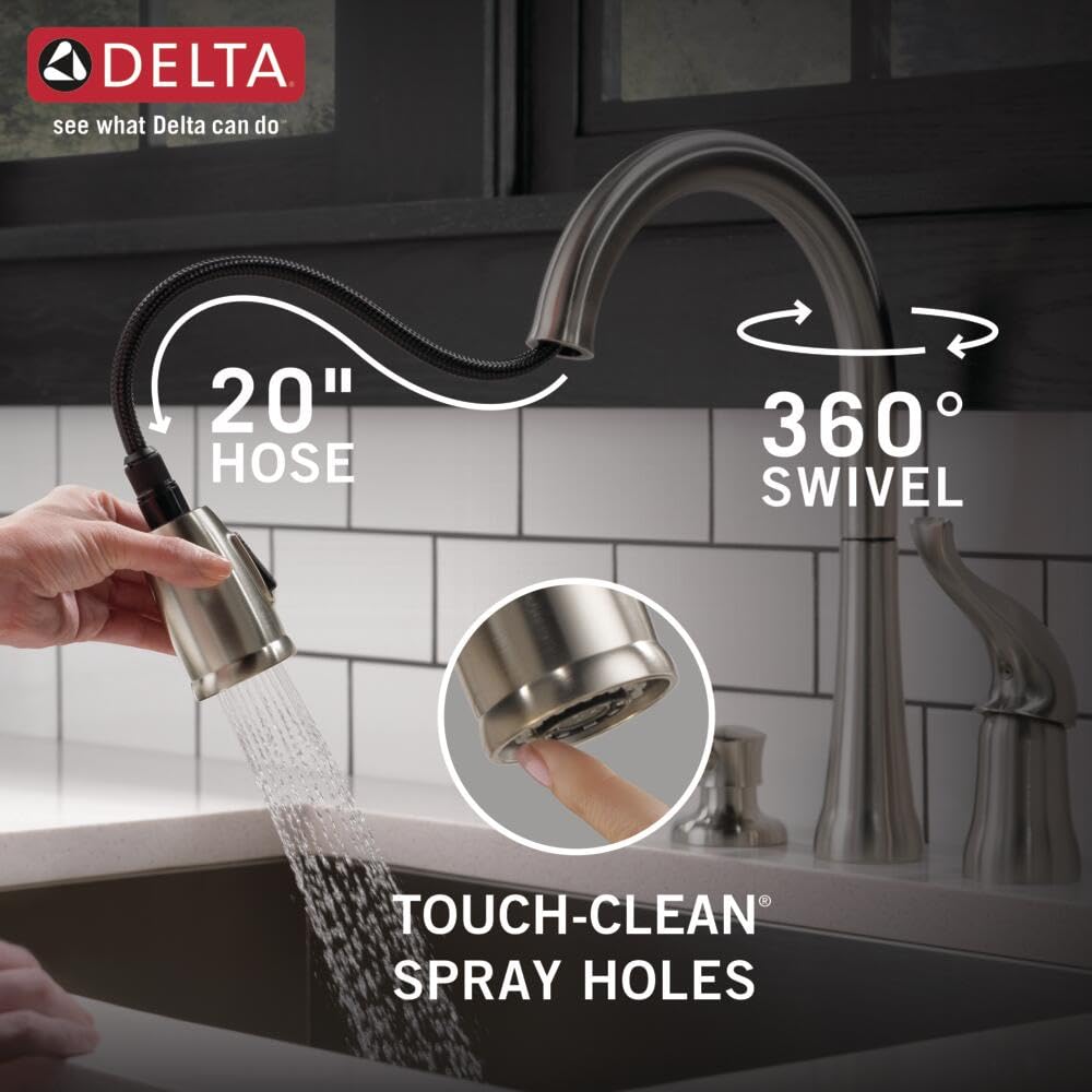 Delta Kate brushed nickel Brilliance finish resists corrosion and maintains shine