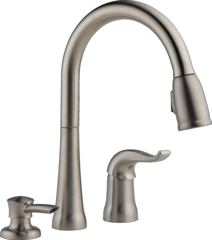 Delta Kate brushed nickel kitchen faucet with versatile pull-down spray for easy cleanup