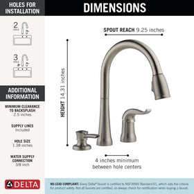 Delta Kate brushed nickel two-hole installation ready for 6-16 inch setups