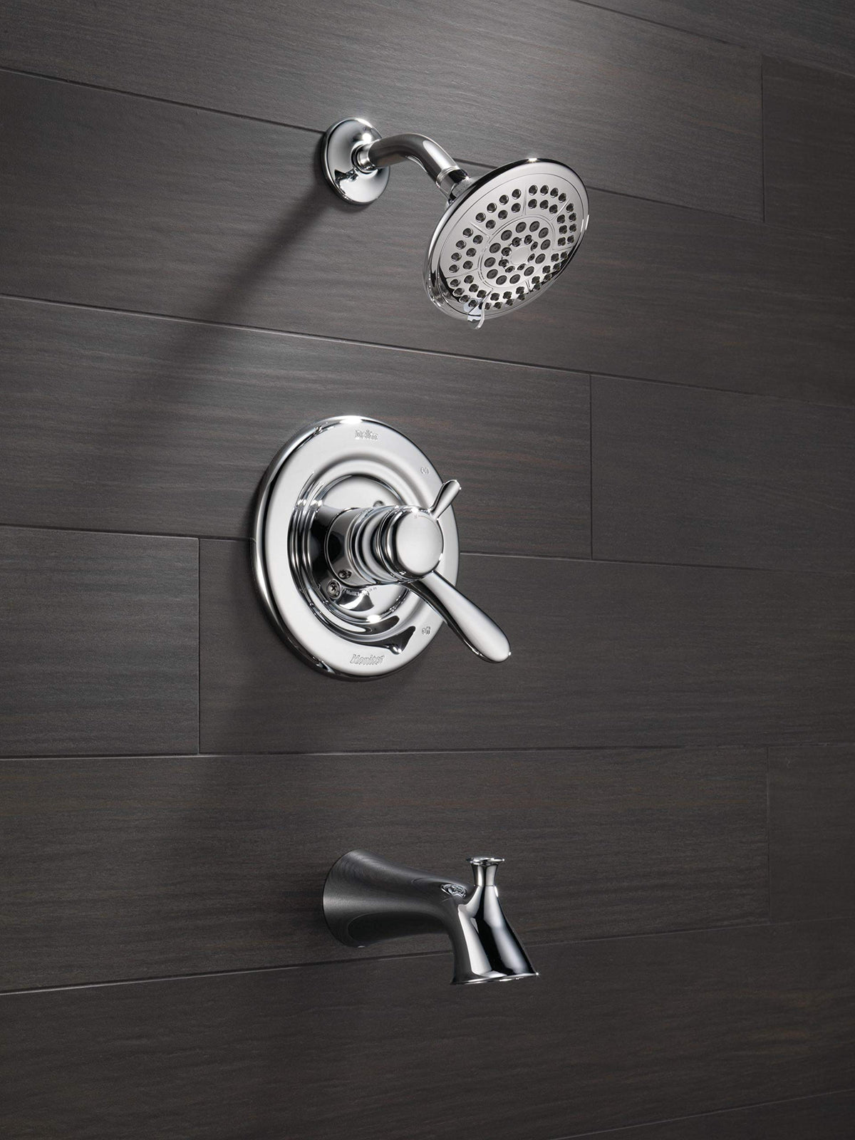 Delta Lahara 5-spray touch-clean shower head enables versatile spa-like showers with easy maintenance.