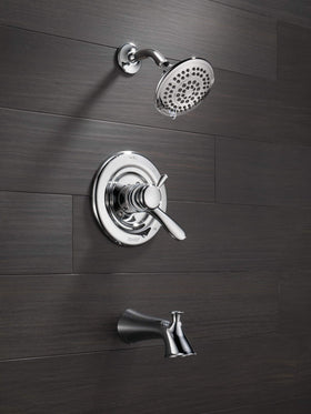 Delta Lahara 5-spray touch-clean shower head enables versatile spa-like showers with easy maintenance.
