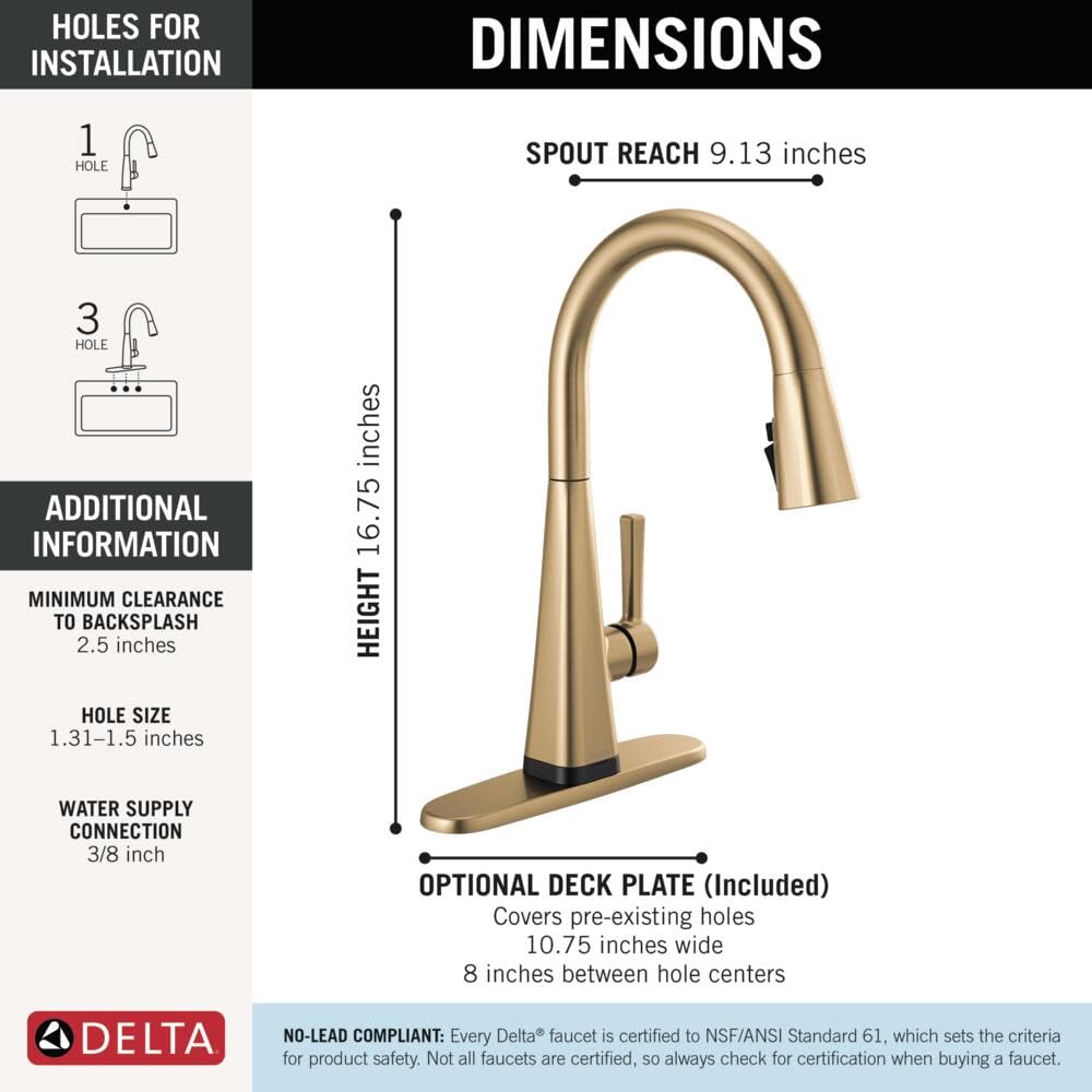 Delta Lenta brushed gold single lever handle for simple temperature adjustment