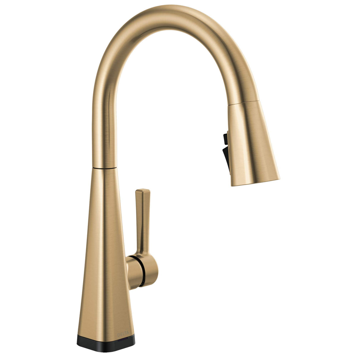Delta Lenta brushed gold faucet with modern single hole design for easy installation