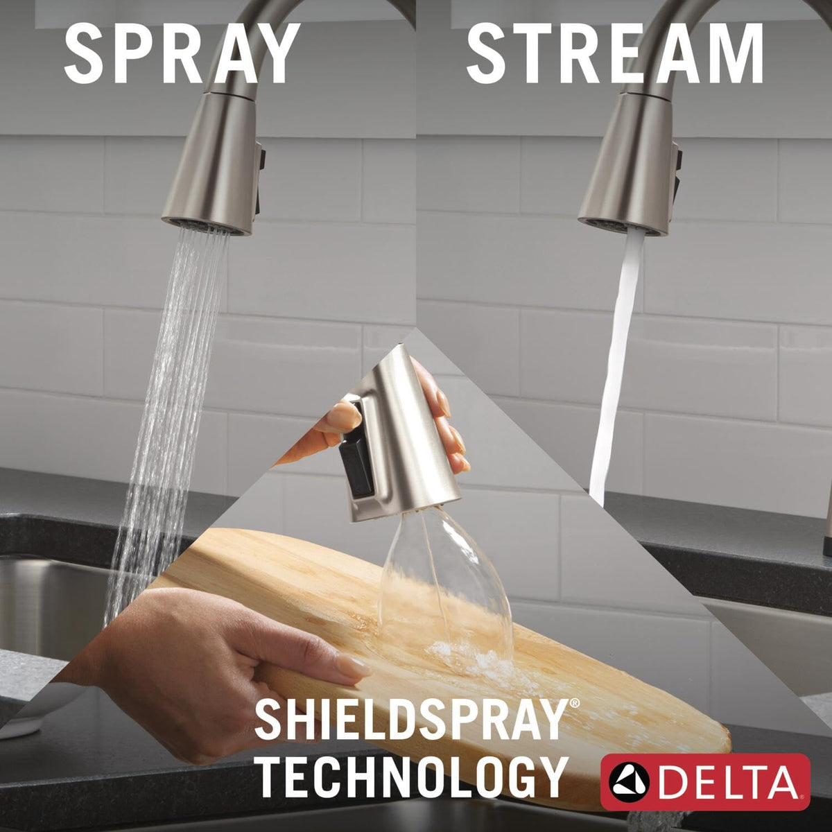 Delta Lenta brushed nickel finish withstands daily use and corrosion.