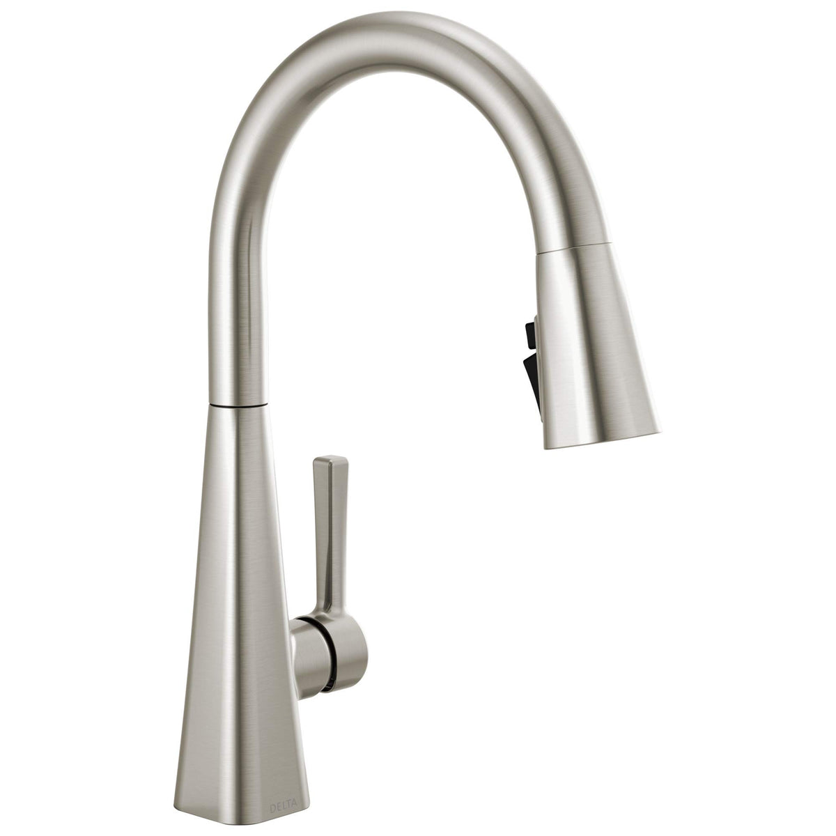 Delta Lenta faucet with pull-down sprayer in brushed nickel for versatile kitchen cleaning