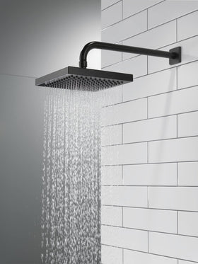 Delta matte black wall-mount showerhead for simple installation.