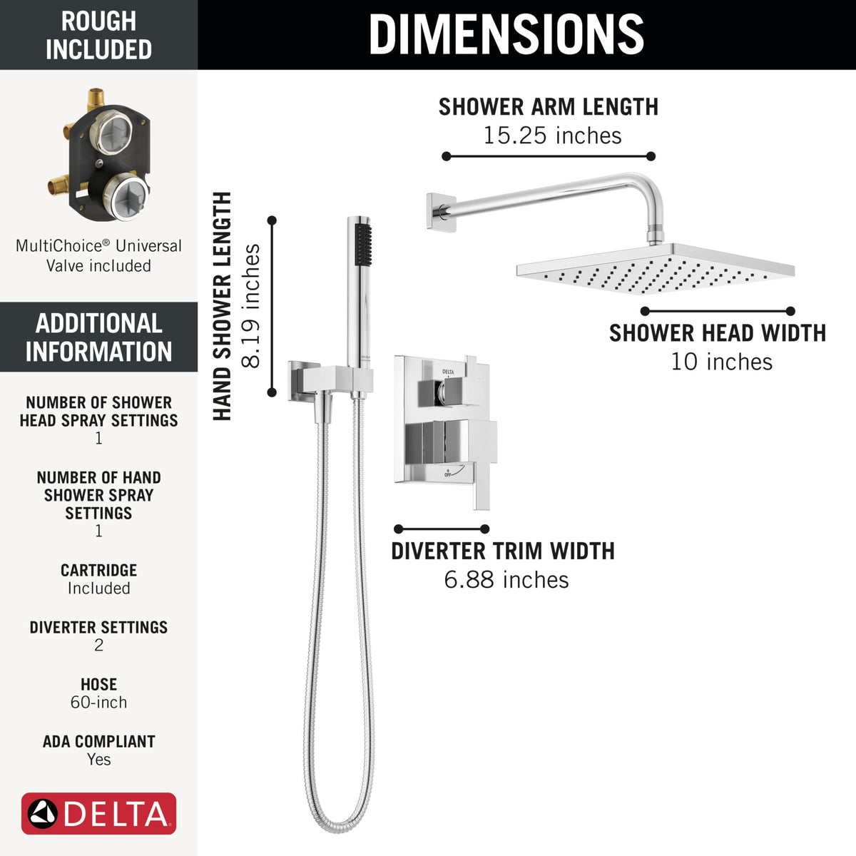 Delta Modern 14 integrated diverter trim provides streamlined control.