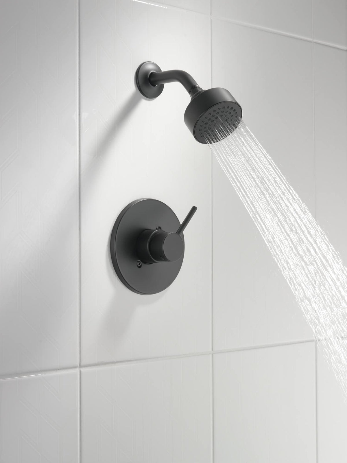Delta Modern 14 Series matte black handle close-up for a sleek bathroom look