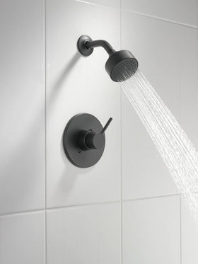 Delta Modern 14 Series matte black handle close-up for a sleek bathroom look