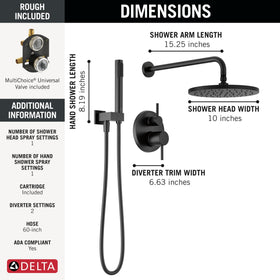 Delta Modern 14 Series integrated diverter trim provides streamlined control.