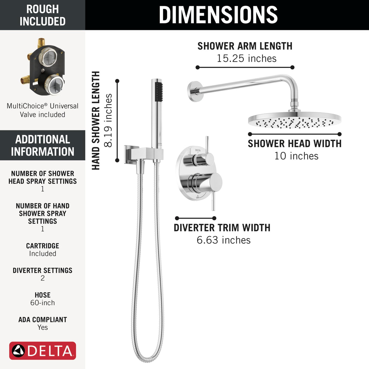 Delta Modern 14 Series integrated diverter trim for streamlined control.