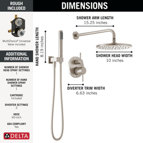 Delta Modern 14 Series integrated diverter trim keeps controls streamlined and accessible.