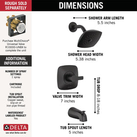 Delta Modern 14 Series matte black valve demonstrates balanced flow.