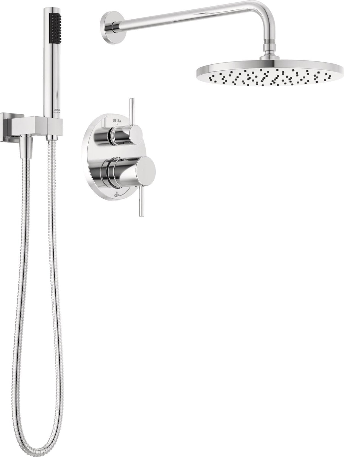 Delta Modern 14 Series 10-inch rain shower head delivers spa-like rainfall.