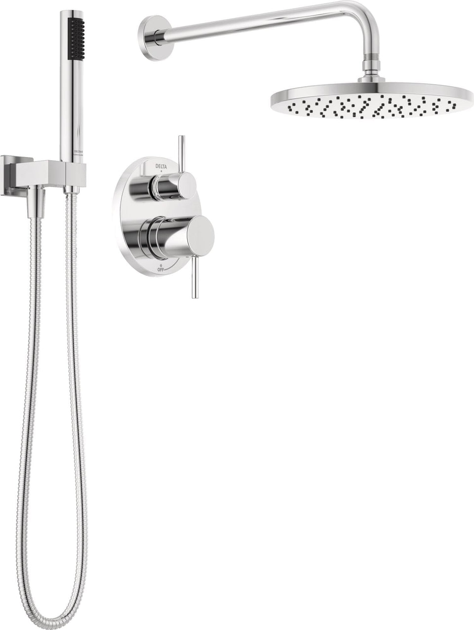 Delta Modern 14 Series 10-inch rain shower head delivers spa-like rainfall.