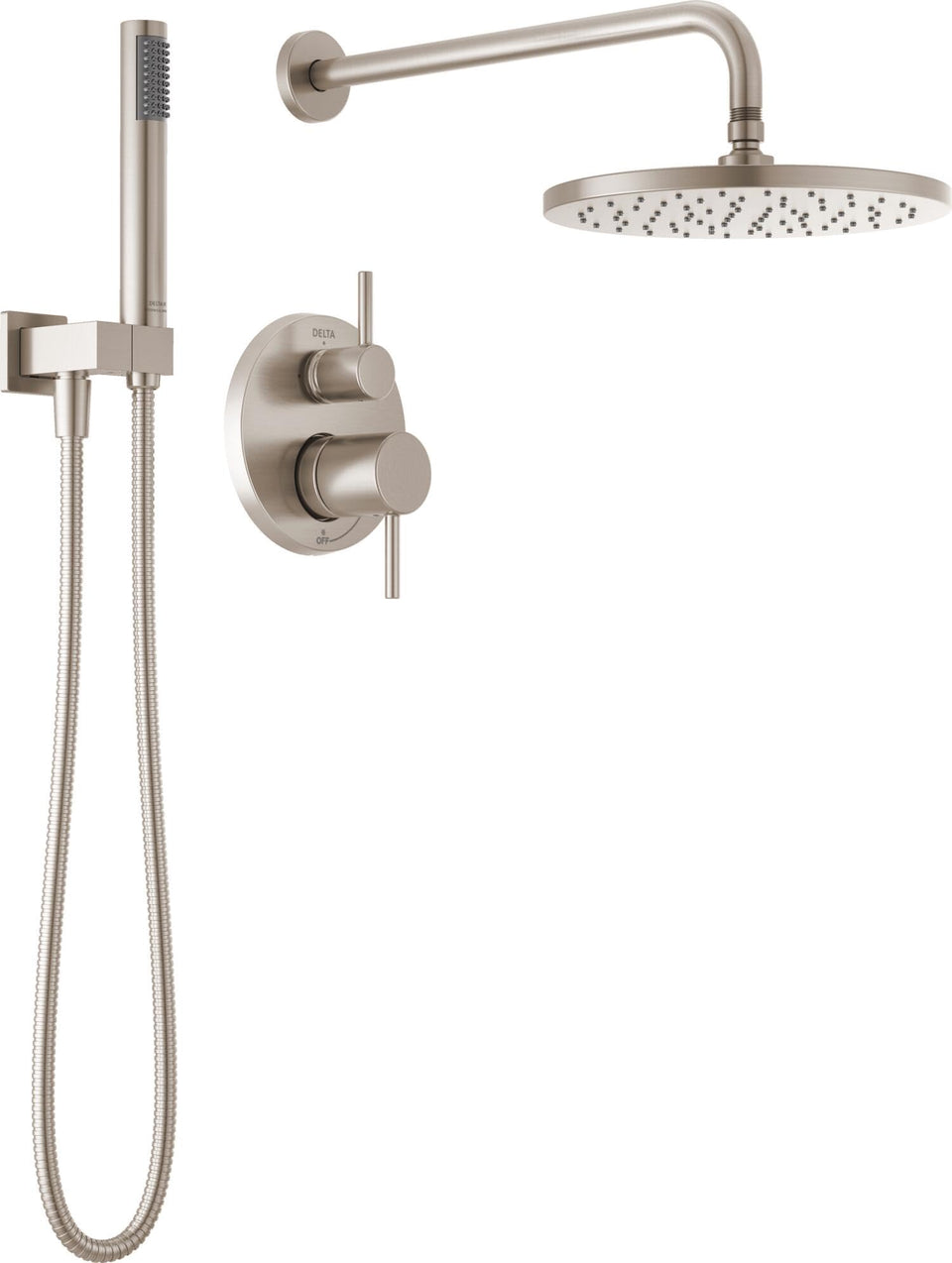Delta Modern 14 Series rain shower head delivers spa-like rainfall and easy cleaning.