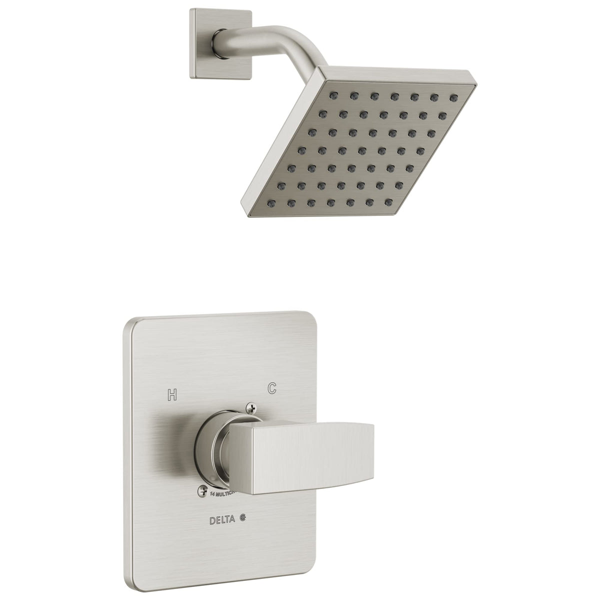Delta Modern 14 Series brushed nickel shower head with easy cleaning