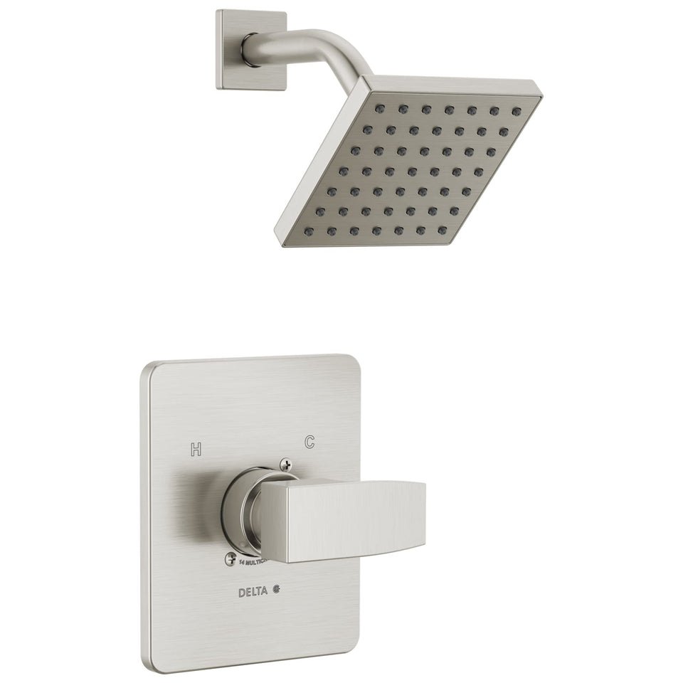 Delta Modern 14 Series brushed nickel shower head with easy cleaning