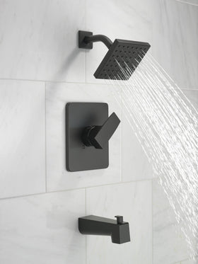Delta Modern 14 Series square tub/shower faucet set polished handle with matte black finish