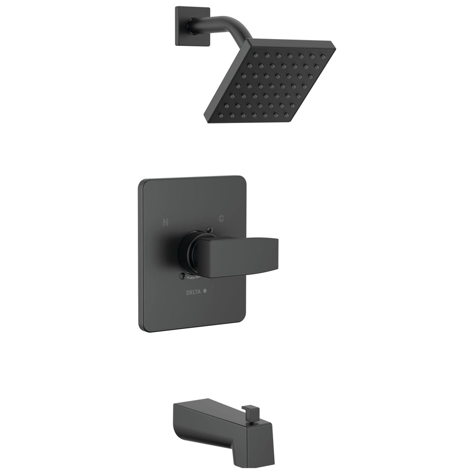 Delta Modern 14 Series square tub/shower faucet set shower head delivers powerful, refreshing spray