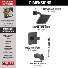 Delta Modern 14 Series square tub/shower faucet set valve trim showcases clean lines