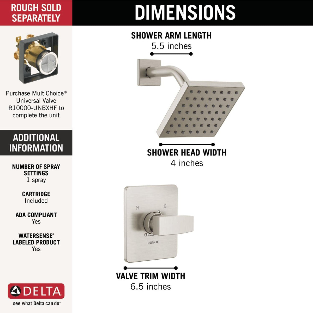 Delta Modern 14 Series brushed nickel valve trim with balanced temperature