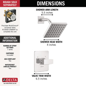 Delta Modern 14 Series valve trim kit features clean lines for versatile installation.