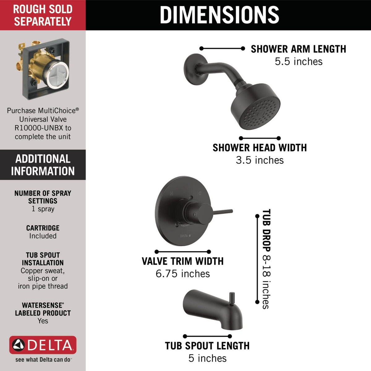 Delta Modern 14 Series matte black valve trim completes a contemporary look