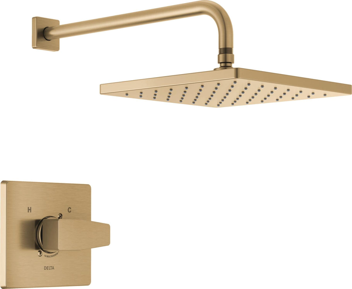 Delta Modern 14 square rain shower head delivers spa-like rainfall.