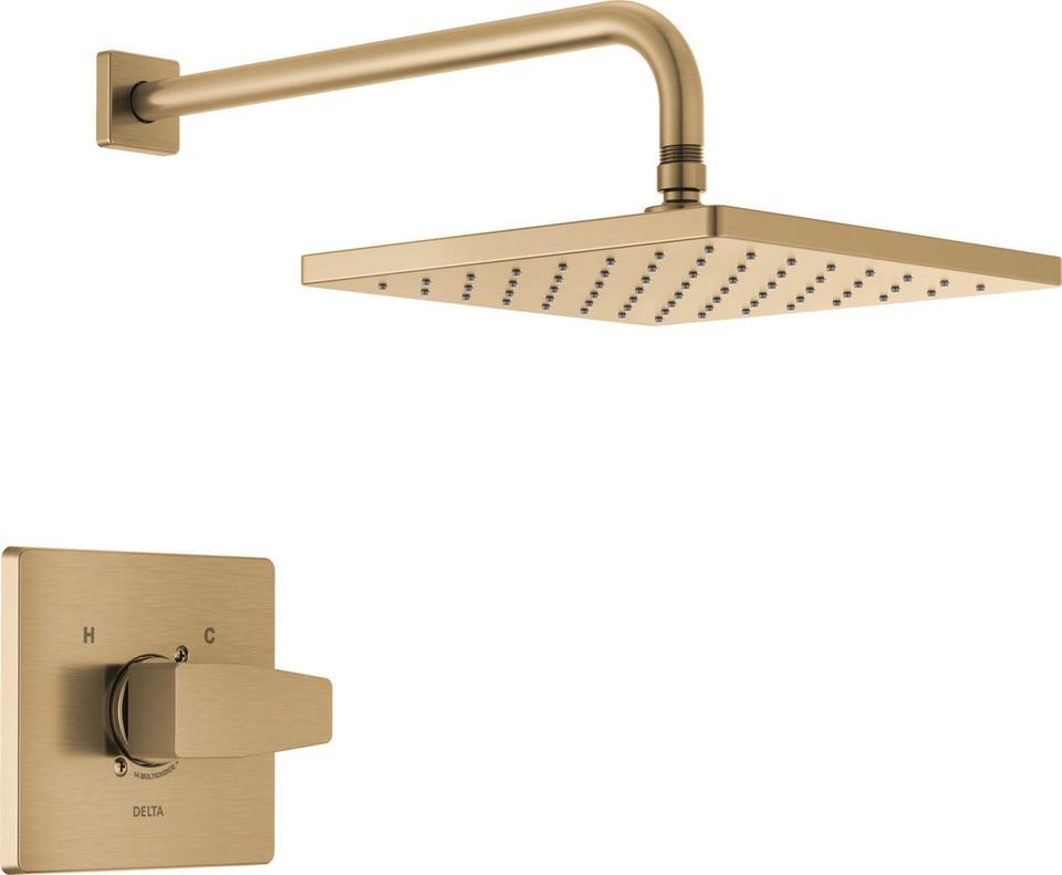 Delta Modern 14 square rain shower head delivers spa-like rainfall.
