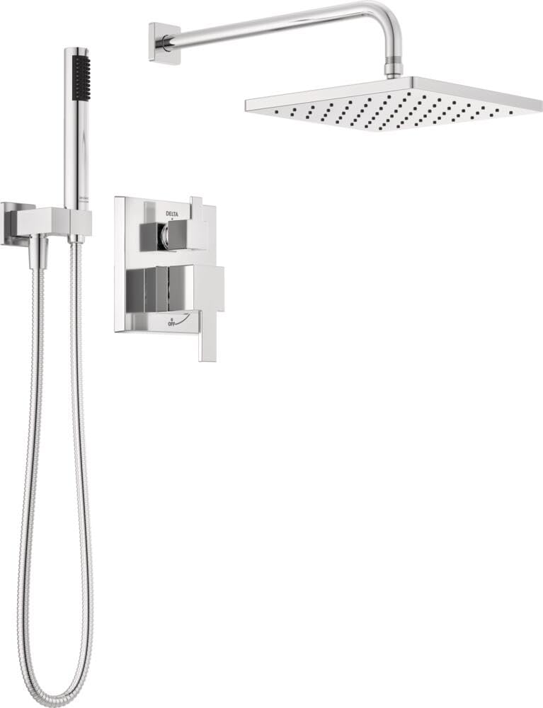 Delta Modern 14 square rain shower head delivers a spa-like overhead experience.