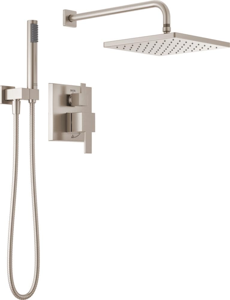 Delta Modern 14 square rain shower head in brushed nickel for spa-like refreshment