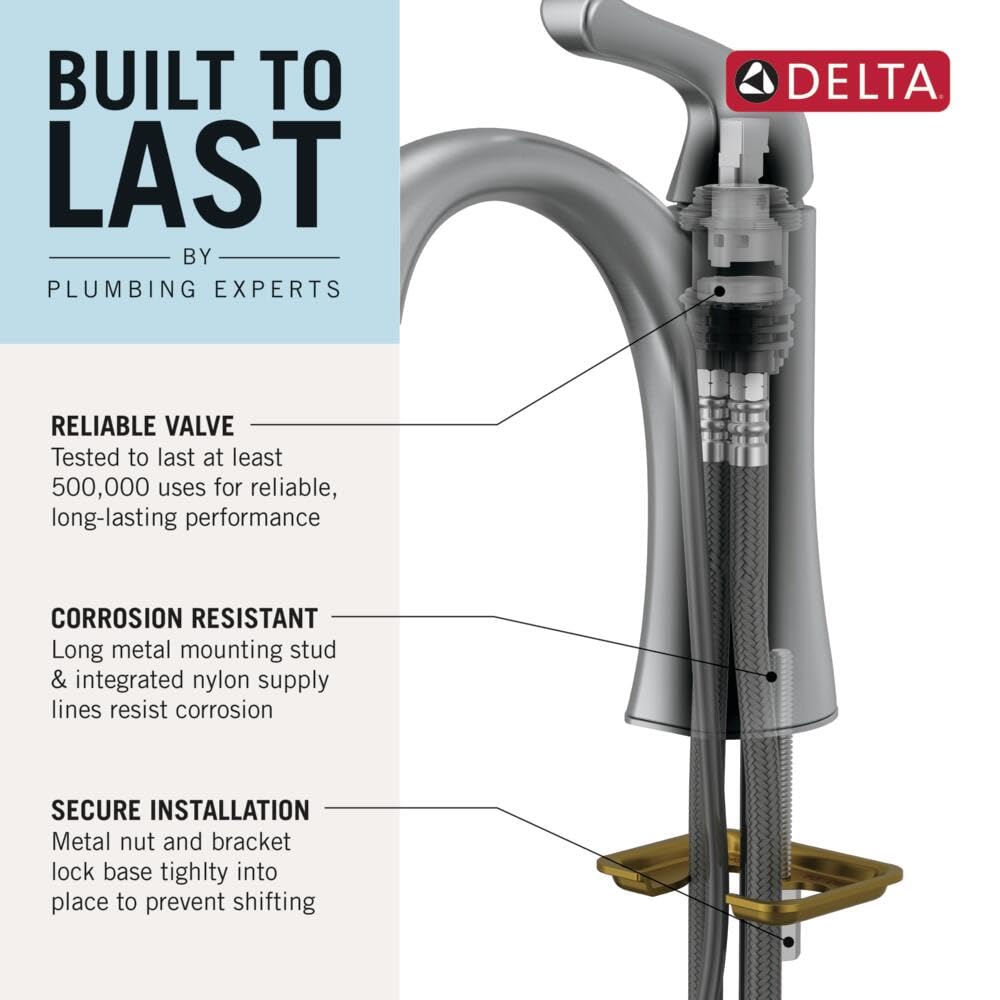 Push-pop drain detail on Delta faucet illustrating quick removal for cleaning