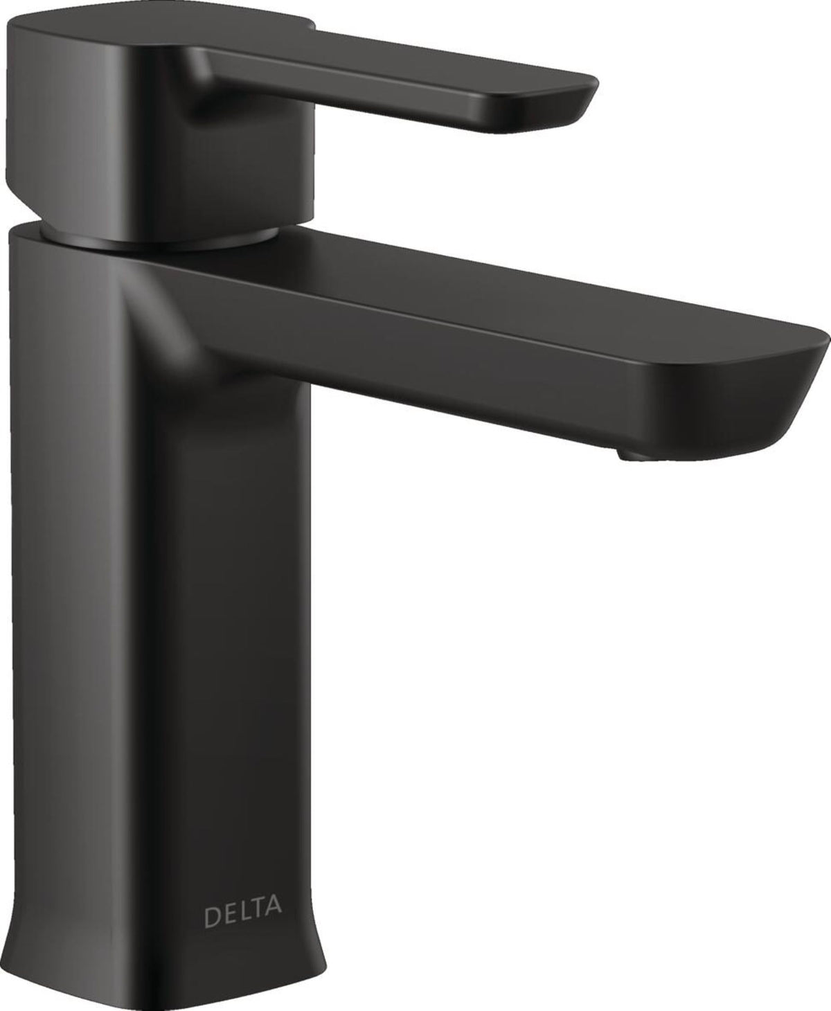 Delta Modern Matte Black Faucet close-up shows durable corrosion-resistant finish.