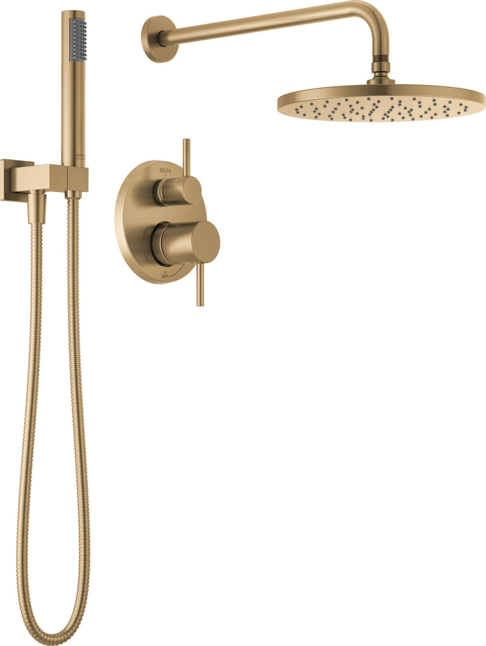 Delta Modern rain shower head in champagne bronze delivers spa-like rainfall