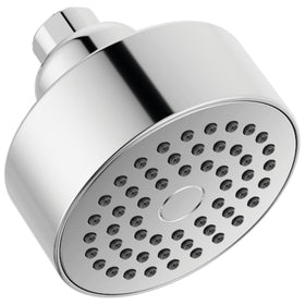 Delta Modern shower head front view with chrome finish and streamlined design.