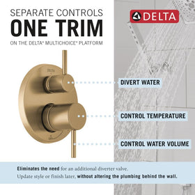 Delta Monitor valve cartridge in champagne bronze maintains steady temperature
