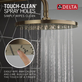 Delta Monitor pressure-balanced valve maintains consistent water temperature.