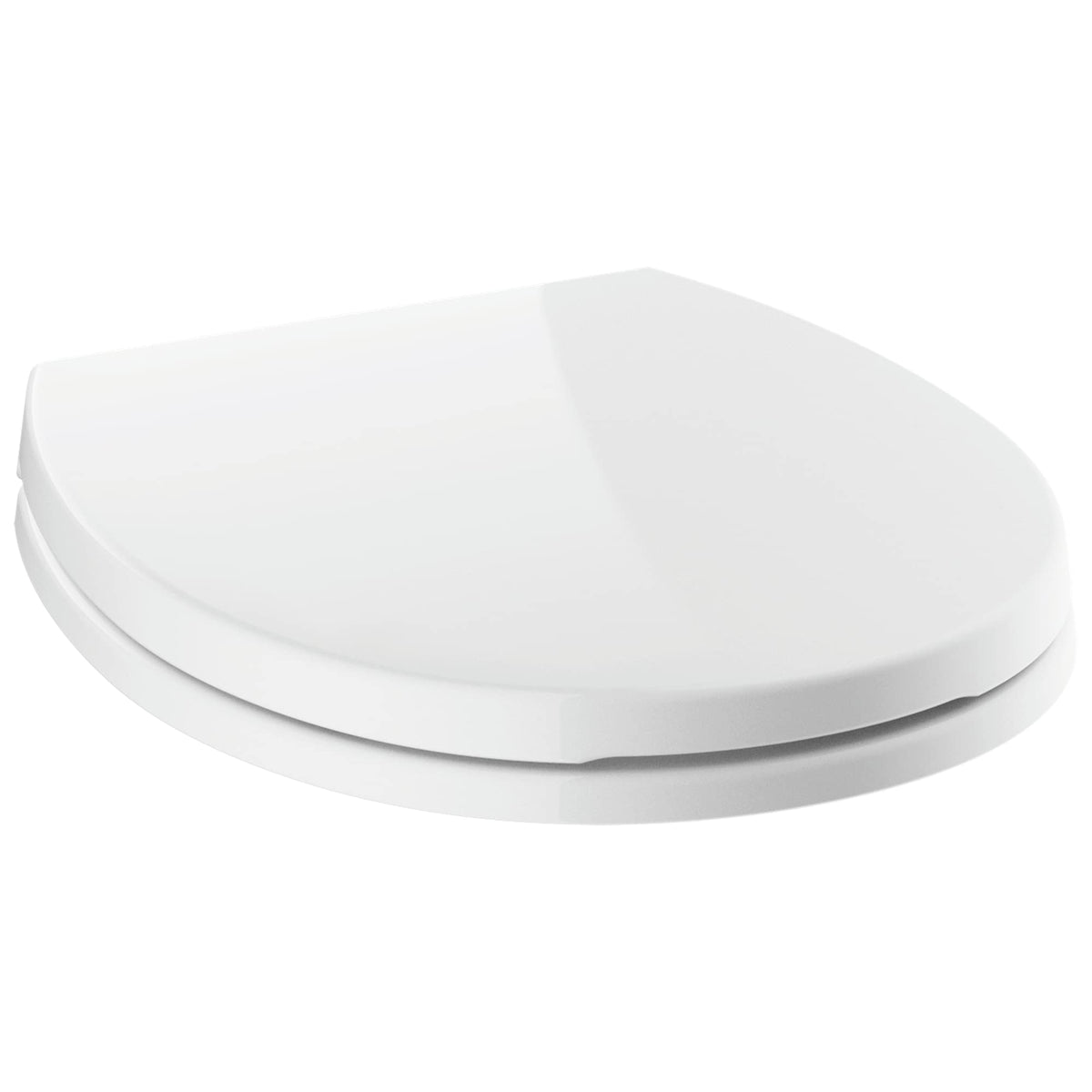 DELTA Morgan round-front white toilet seat with quiet closing for stable seating.