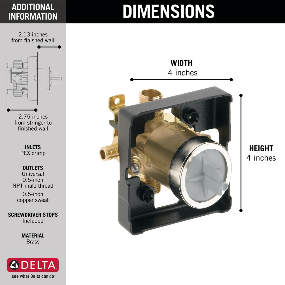 Delta 1/2-inch universal outlets with male threads for versatile trim options.