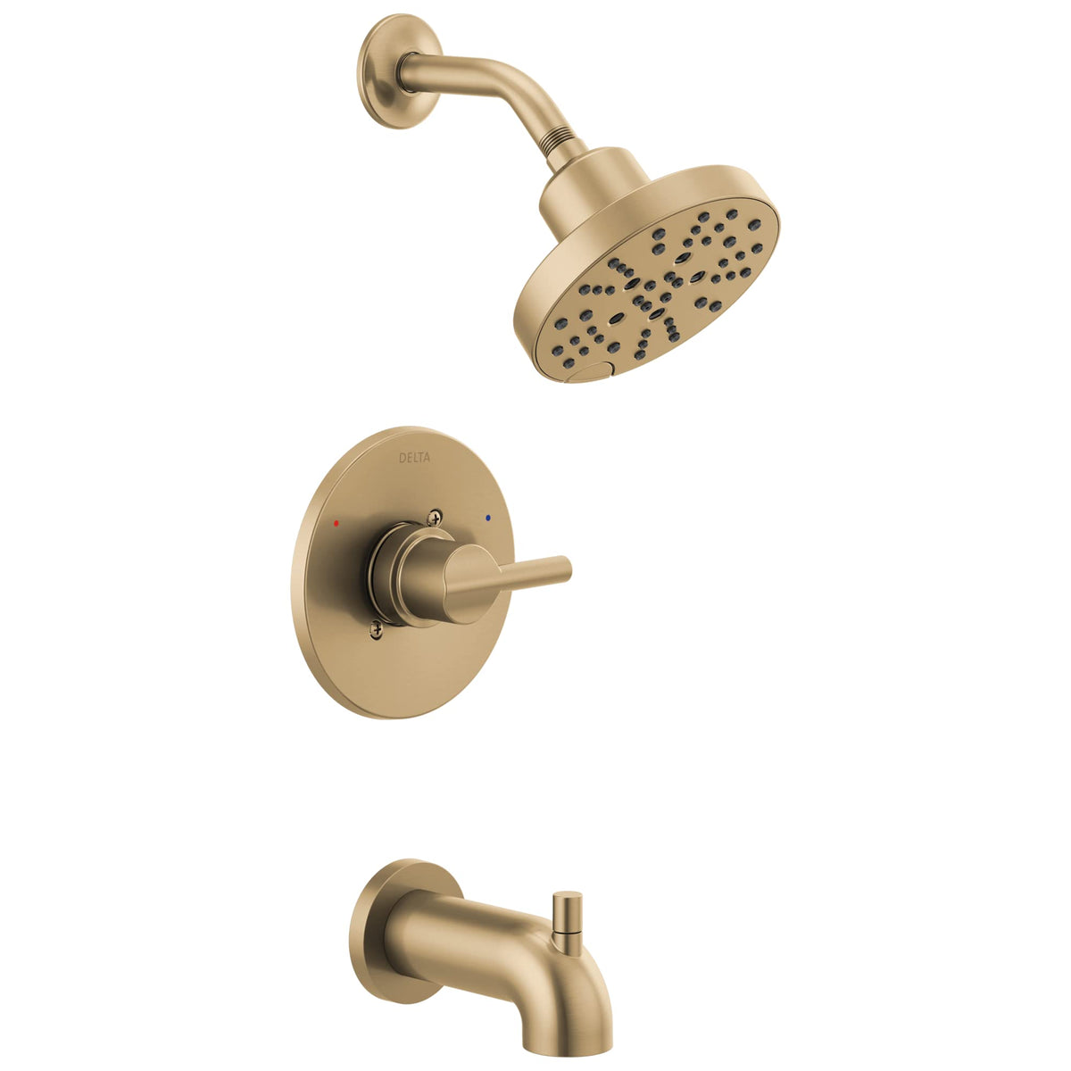 Delta Nicoli 14 Series H2Okinetic showerhead offers 3x coverage for a fuller shower.
