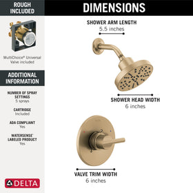 Delta Nicoli 14 Series included shower valve in Brushed Gold ensures stable temperature.